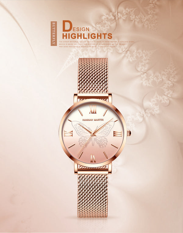 Women Watches Japan Quartz Movement 3D Butterfly Top Brand Luxury Stainless Steel Waterproof Wristwatches