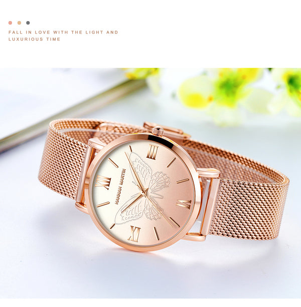 Women Watches Japan Quartz Movement 3D Butterfly Top Brand Luxury Stainless Steel Waterproof Wristwatches