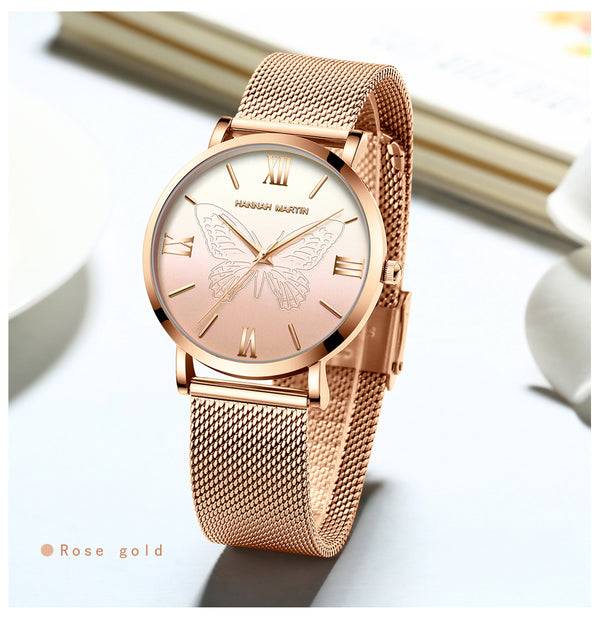 Women Watches Japan Quartz Movement 3D Butterfly Top Brand Luxury Stainless Steel Waterproof Wristwatches