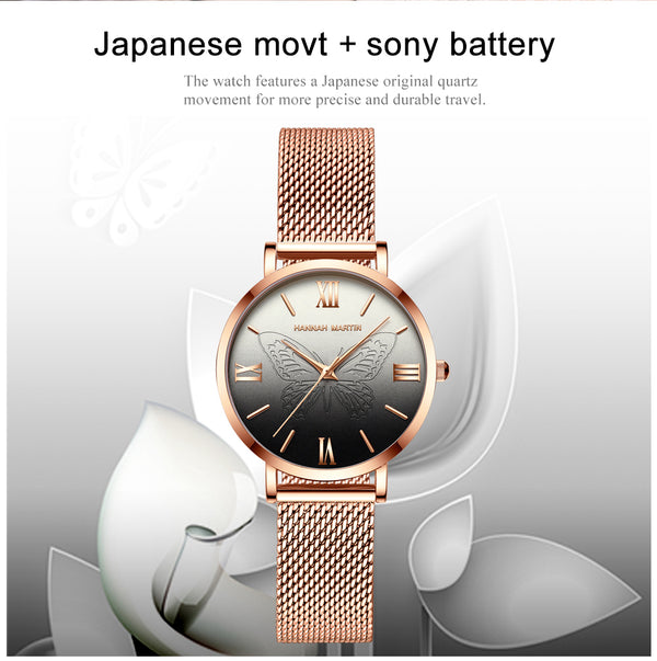 Women Watches Japan Quartz Movement 3D Butterfly Top Brand Luxury Stainless Steel Waterproof Wristwatches