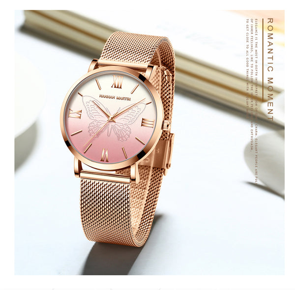 Women Watches Japan Quartz Movement 3D Butterfly Top Brand Luxury Stainless Steel Waterproof Wristwatches