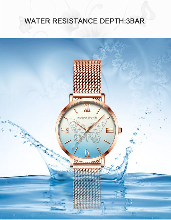 Women Watches Japan Quartz Movement 3D Butterfly Top Brand Luxury Stainless Steel Waterproof Wristwatches