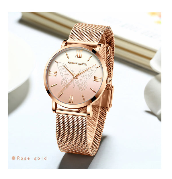Women Watches Japan Quartz Movement 3D Butterfly Top Brand Luxury Stainless Steel Waterproof Wristwatches