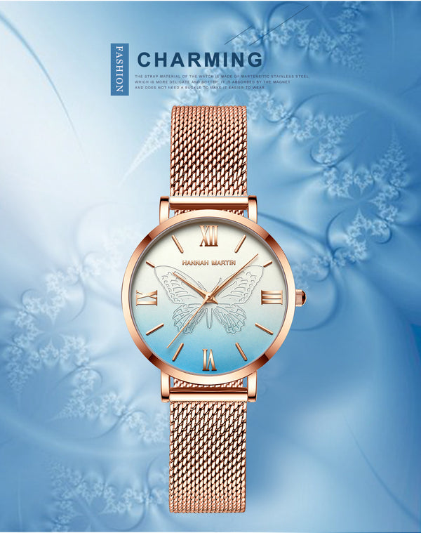 Women Watches Japan Quartz Movement 3D Butterfly Top Brand Luxury Stainless Steel Waterproof Wristwatches