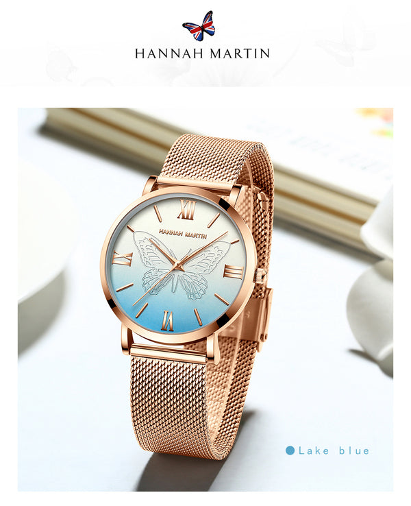 Women Watches Japan Quartz Movement 3D Butterfly Top Brand Luxury Stainless Steel Waterproof Wristwatches