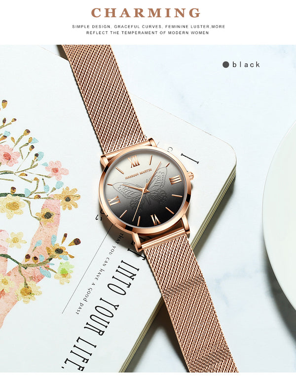 Women Watches Japan Quartz Movement 3D Butterfly Top Brand Luxury Stainless Steel Waterproof Wristwatches