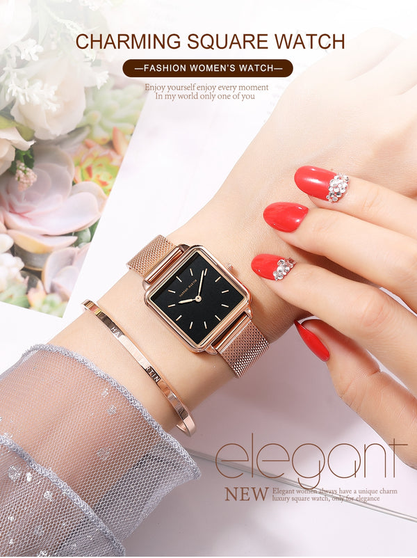 Arrival Full Solid Stainless Steel Square Dial Japan Movement Quartz Gift Rose Gold Ladies Top Brand Watches for Women