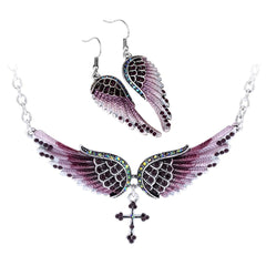 Angel Wing Cross Necklace Earrings Sets Women Biker Bling Jewelry Birthday Gifts for Her Wife Mom Girlfriend Dropshipping