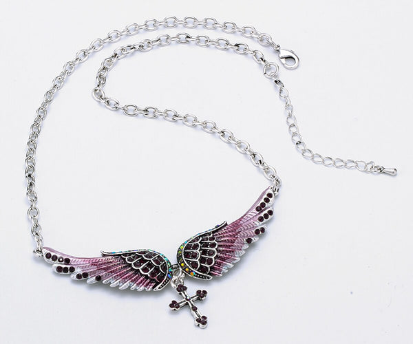 Angel Wing Cross Necklace Earrings Sets Women Biker Bling Jewelry Birthday Gifts for Her Wife Mom Girlfriend Dropshipping | Vimost Shop.
