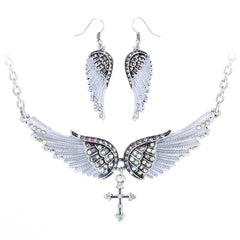 Angel Wing Cross Necklace Earrings Sets Women Biker Bling Jewelry Birthday Gifts for Her Wife Mom Girlfriend Dropshipping