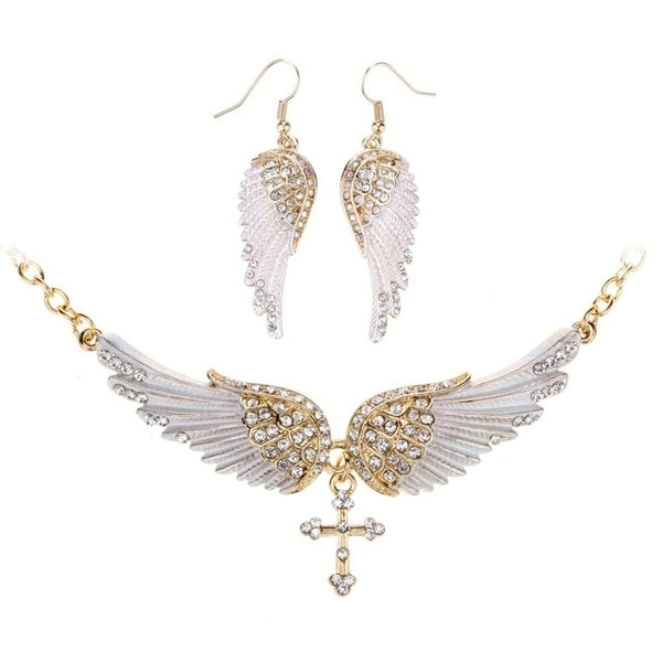 Angel Wing Cross Necklace Earrings Sets Women Biker Bling Jewelry Birthday Gifts for Her Wife Mom Girlfriend Dropshipping | Vimost Shop.