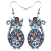 Statement Acrylic Floral Cat Kitten Earrings Big Long Drop Dangle Fashion Animal Jewelry For Girls Women Lady Accessories | Vimost Shop.