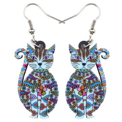 Statement Acrylic Floral Cat Kitten Earrings Big Long Drop Dangle Fashion Animal Jewelry For Girls Women Lady Accessories