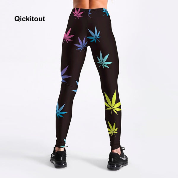 Women Fitness Leggings Workout Casual Pants Trousers Maple Leaf Printed High Waist Black Pants S-XXXXL | Vimost Shop.