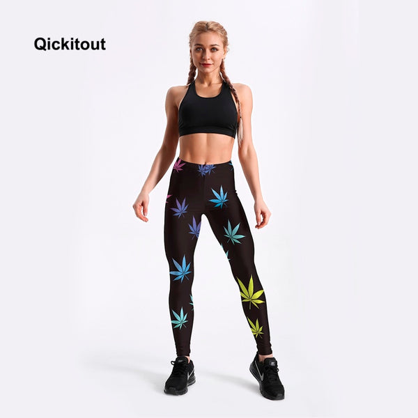 Women Fitness Leggings Workout Casual Pants Trousers Maple Leaf Printed High Waist Black Pants S-XXXXL | Vimost Shop.