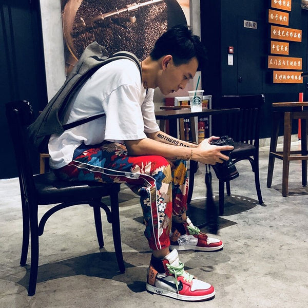 Men Floral Printed Pants Track Pants Straight Elastic Waist Fashion High Steet Joggers Sweatpants | Vimost Shop.