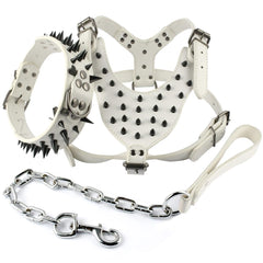 Leather Dog Harness Collar and Chain Leash Set Spiked Vest For Boxer Black Spikes for Medium Large Dogs Pitbull Matiffer