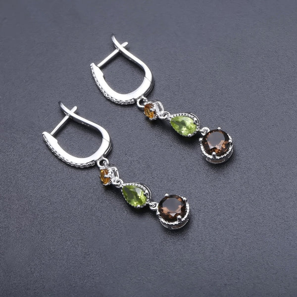 925 Sterling Silver Earrings Fine Jewelry Natural Citrine Peridot Smoky Quartz Drop Earrings For Women Wedding | Vimost Shop.