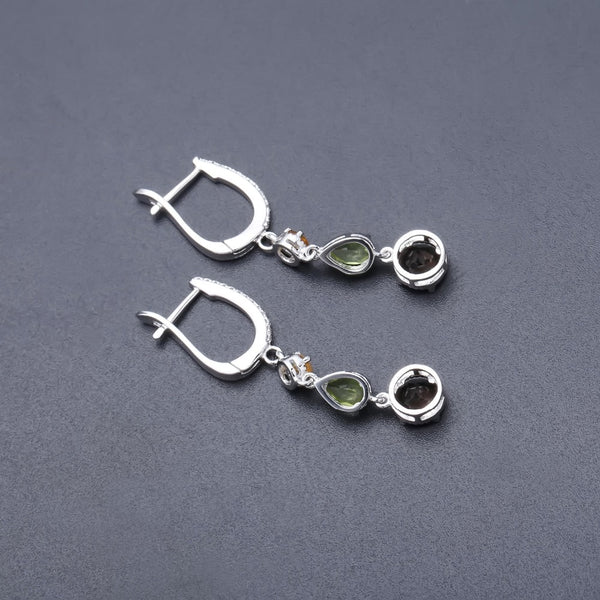 925 Sterling Silver Earrings Fine Jewelry Natural Citrine Peridot Smoky Quartz Drop Earrings For Women Wedding | Vimost Shop.