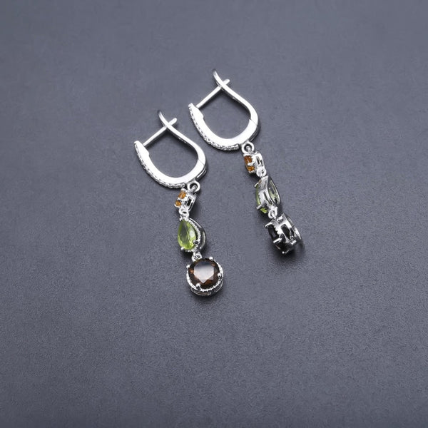 925 Sterling Silver Earrings Fine Jewelry Natural Citrine Peridot Smoky Quartz Drop Earrings For Women Wedding | Vimost Shop.
