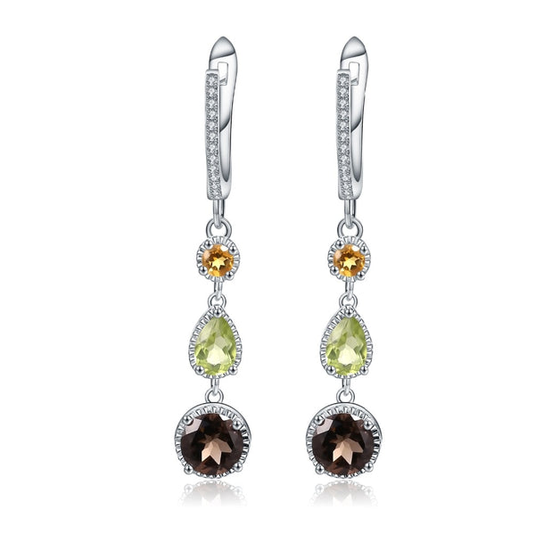 925 Sterling Silver Earrings Fine Jewelry Natural Citrine Peridot Smoky Quartz Drop Earrings For Women Wedding | Vimost Shop.