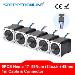 5PCS Nema 17 Stepper Motor 4-lead 48mm 59Ncm(84oz.in) 2A 1m Cable (17HS4801) Nema17 Step Motor for DIY 3D Printer CNC Robot XYZ
