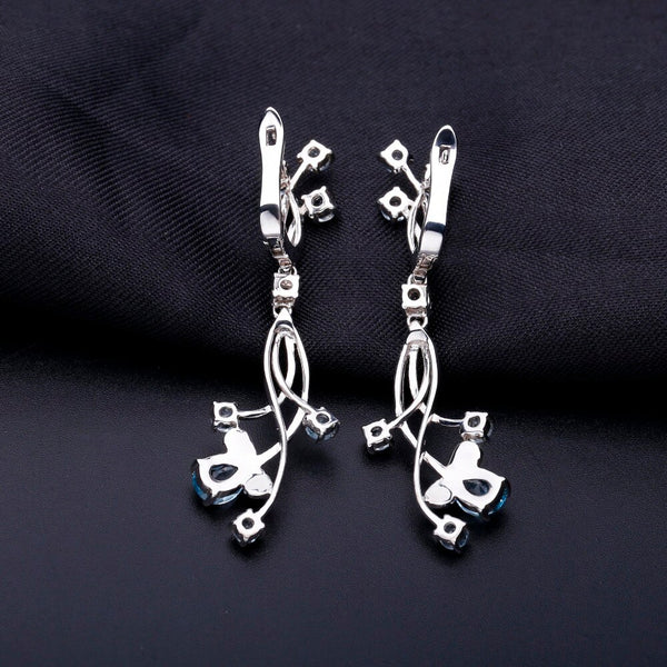 Flower Design 3.89t Natural Sky Blue Topaz Gemstone Drop Earrings For Bridal 925 Sterling Silver Wedding Jewelry | Vimost Shop.