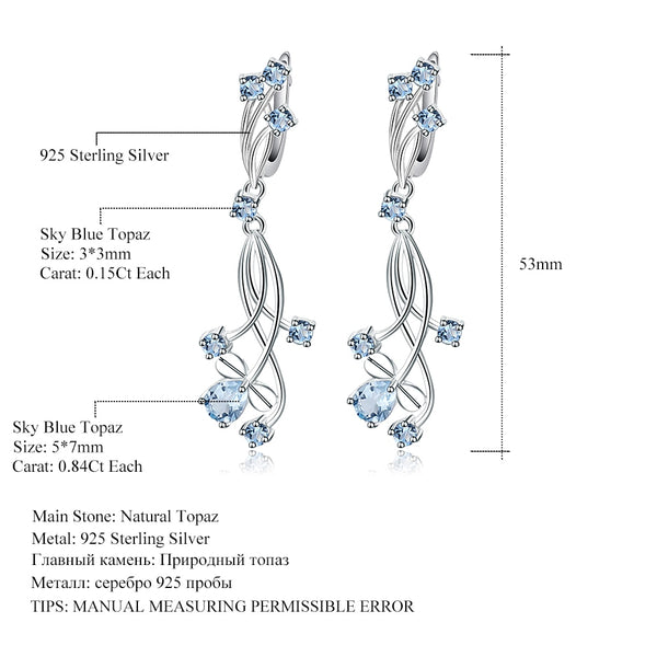 Flower Design 3.89t Natural Sky Blue Topaz Gemstone Drop Earrings For Bridal 925 Sterling Silver Wedding Jewelry | Vimost Shop.