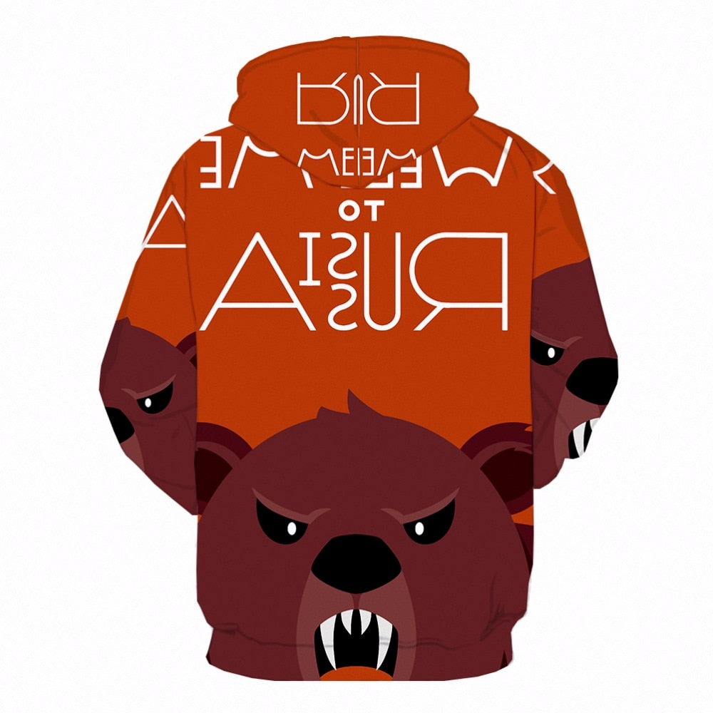 Men Funny Russia Animal 3d Print Red Hip Hop Hoodies | Vimost Shop.