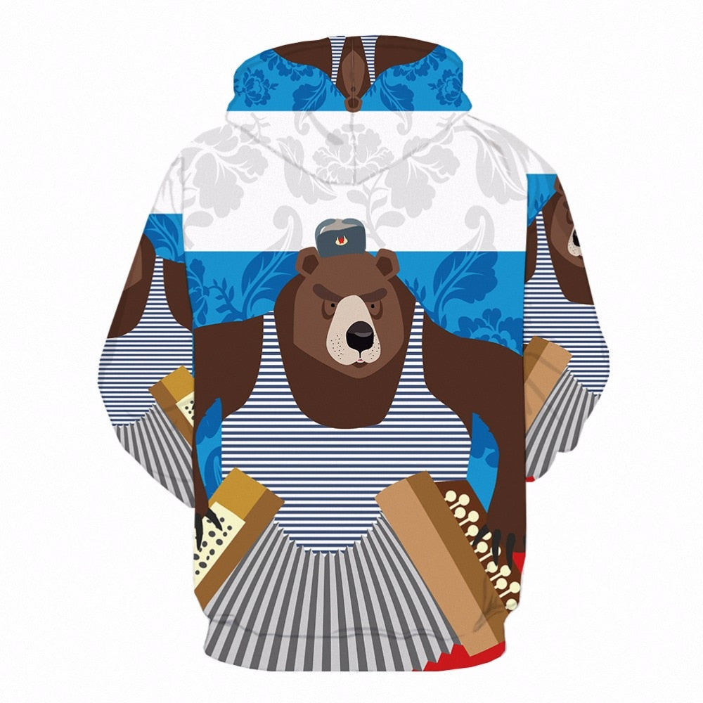 Men Funny Russia Animal 3d Print Red Hip Hop Hoodies | Vimost Shop.