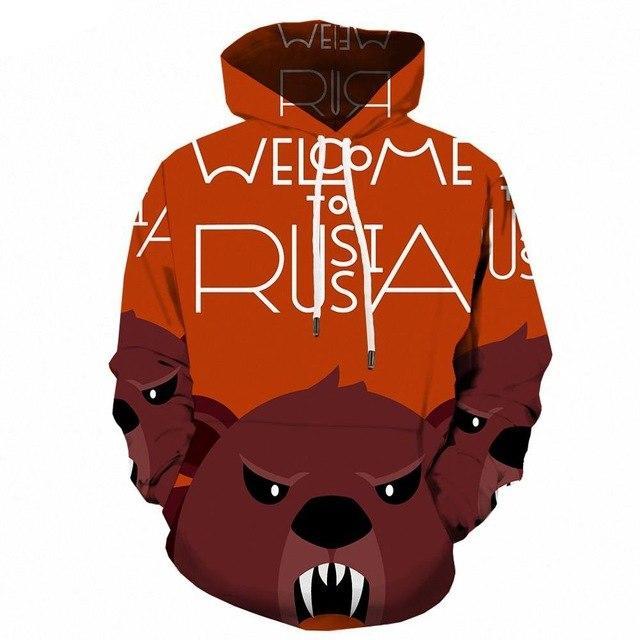 Men Funny Russia Animal 3d Print Red Hip Hop Hoodies | Vimost Shop.