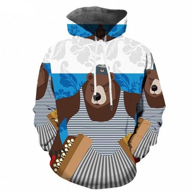 Men Funny Russia Animal 3d Print Red Hip Hop Hoodies | Vimost Shop.