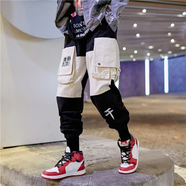 Men Cargo Patchwork Track Pants Fashion High Steet Joggers Sweatpants Streetwear | Vimost Shop.