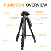 Multi-function Travel Camera Tripod 56"/143cm Adjustable Laser Level Tripod with 3-Way Swivel Pan Head,with Bubble Level | Vimost Shop.