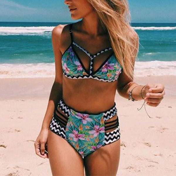 Sexy women swimsuit two-pieces bikini suit Floral Print Push up High Stretch Split Bikini Set High waist Swimwear S-2XL | Vimost Shop.