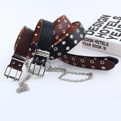 Fashion Women Punk Chain Fashion Belt Adjustable Black Double/Single Eyelet Grommet Leather Buckle Belt