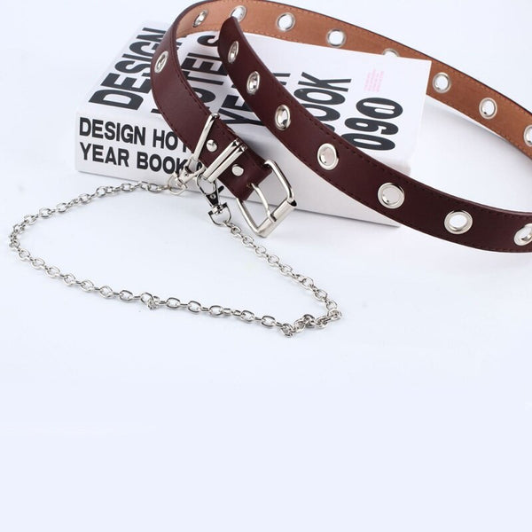 Fashion Women Punk Chain Fashion Belt Adjustable Black Double/Single Eyelet Grommet Leather Buckle Belt | Vimost Shop.