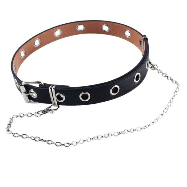 Fashion Women Punk Chain Fashion Belt Adjustable Black Double/Single Eyelet Grommet Leather Buckle Belt | Vimost Shop.