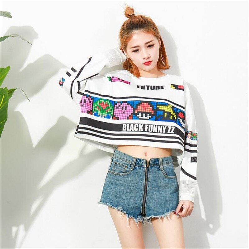 Long Sleeve Hollow Out Patchwork Printed Sweatshirt | Vimost Shop.