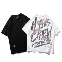 Japanese Style Crane Printed Cotton T Shirts 2019 Harajuku Mens Summer Oversize Graffiti Tops & Tees