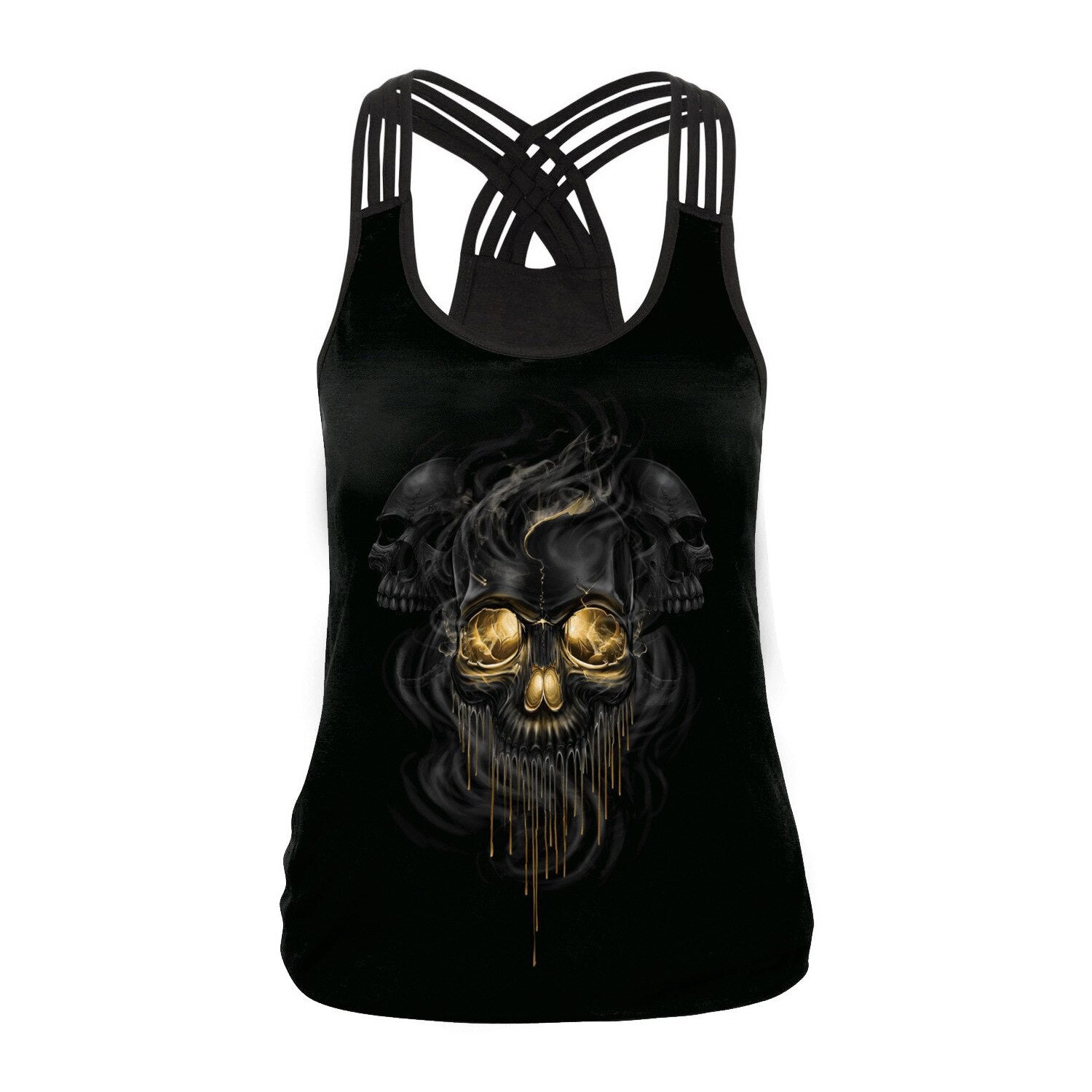 Fashion Halloween Sugar Skull Rose Girl Tank Top for Women Gothic Style Back Cross Sleeveless Vest | Vimost Shop.