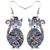 Statement Acrylic Floral Cat Kitten Earrings Big Long Drop Dangle Fashion Animal Jewelry For Girls Women Lady Accessories | Vimost Shop.