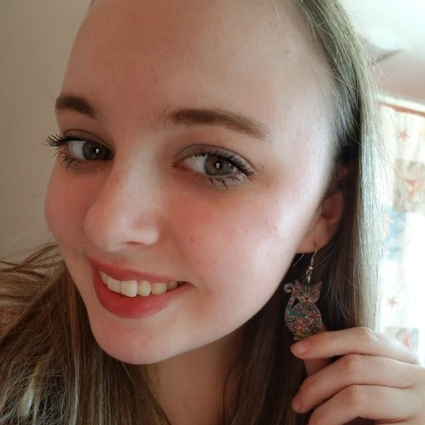 Statement Acrylic Floral Cat Kitten Earrings Big Long Drop Dangle Fashion Animal Jewelry For Girls Women Lady Accessories | Vimost Shop.