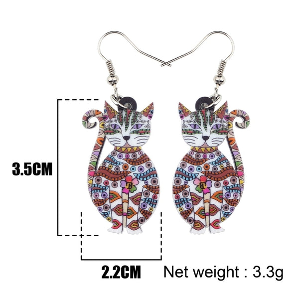 Statement Acrylic Floral Cat Kitten Earrings Big Long Drop Dangle Fashion Animal Jewelry For Girls Women Lady Accessories | Vimost Shop.