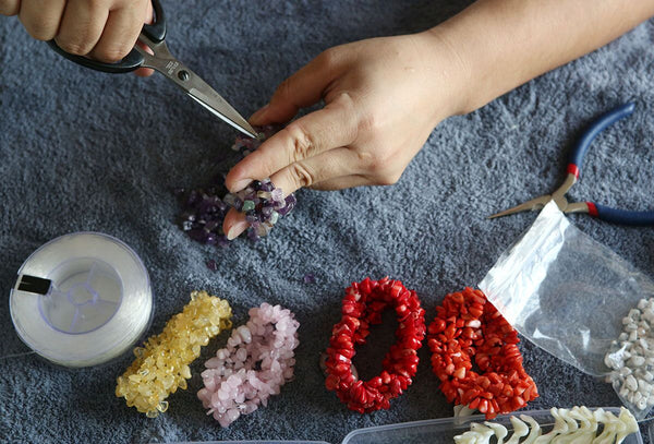 Rose Quartz Stretch Cuff  5 Layer Braided Chunky Chakra Bracelet Handmade Jewelry gift for Women Teen Girls 7.5