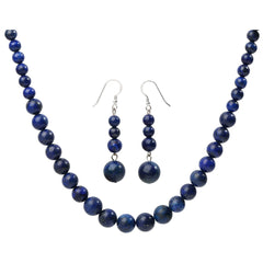 925 Sterling Silver Natural Lapis Lazuli 6 8 10mm Choker Necklace Dangle Earrings Sets Handmade Jewelry gifts For Women Mom