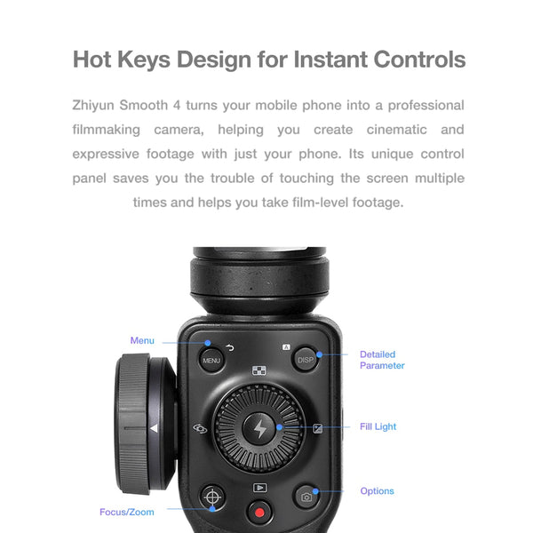Smooth 4 3-Axis Handheld Smartphone Gimbal Stabilizer for iPhone XS XR X 8Plus 8 7Plus 7 Samsung S9 S8 S7 & Action Camera | Vimost Shop.