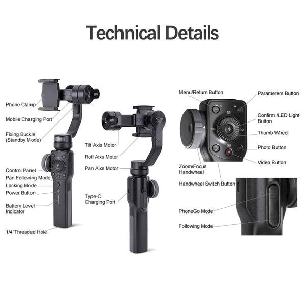 Smooth 4 3-Axis Handheld Smartphone Gimbal Stabilizer for iPhone XS XR X 8Plus 8 7Plus 7 Samsung S9 S8 S7 & Action Camera | Vimost Shop.