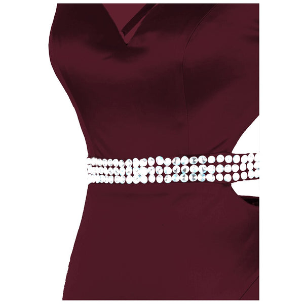 Women's Spaghetti Strap Hollow Out Beading Evening Dresses Backless Luxury Birthday Party Gown Wine Red | Vimost Shop.