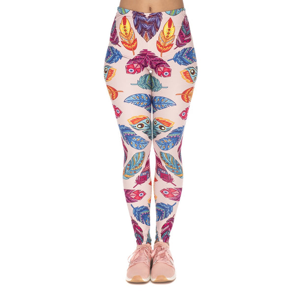 Women Legins Feathers Vibes Printing Blue Sexy Slim Legging Woman High Waist Leggings | Vimost Shop.